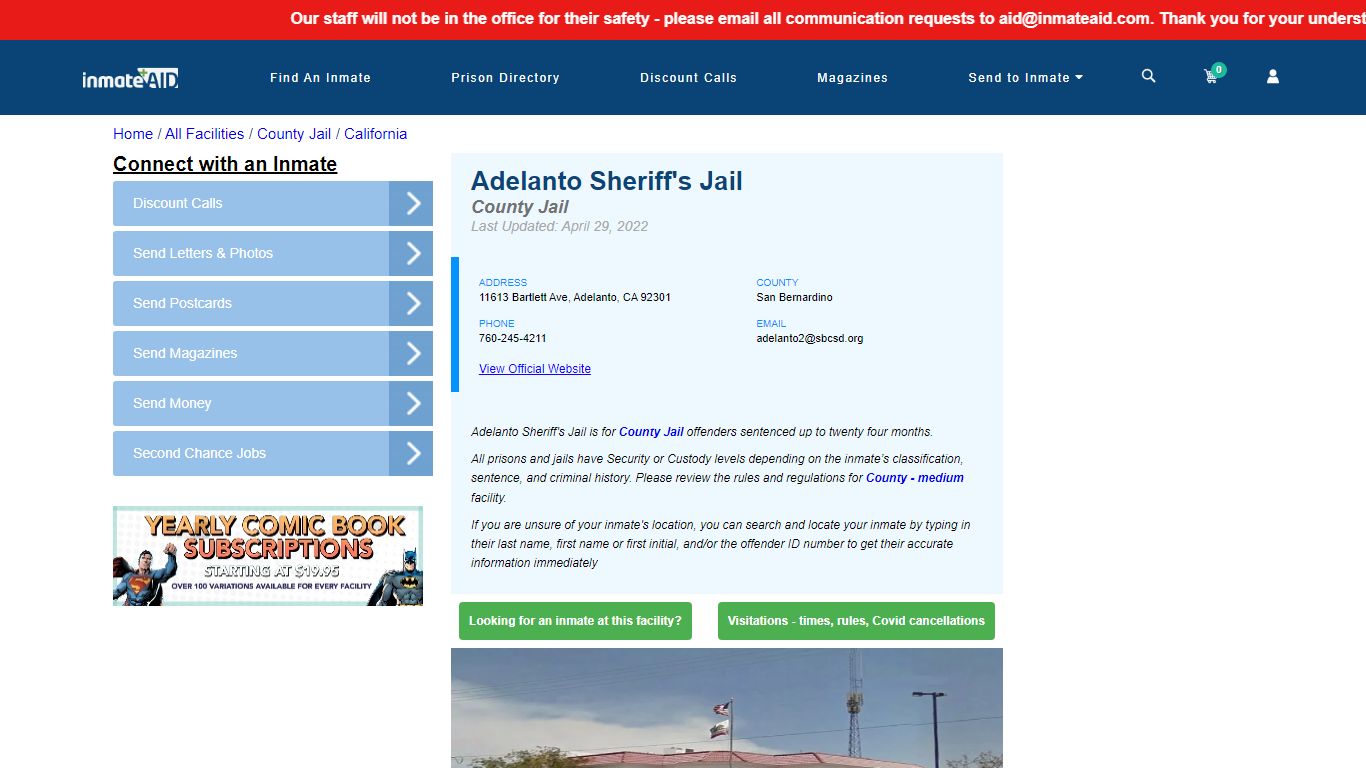 Adelanto Sheriff's Jail - Inmate Locator - Adelanto, CA